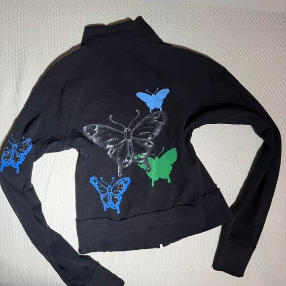 RARE Fairycore Y2k Bebe Bedazzled Butterfly Mock Neck Zip Up Jacket Sz XXS-XS - Picture 4 of 7